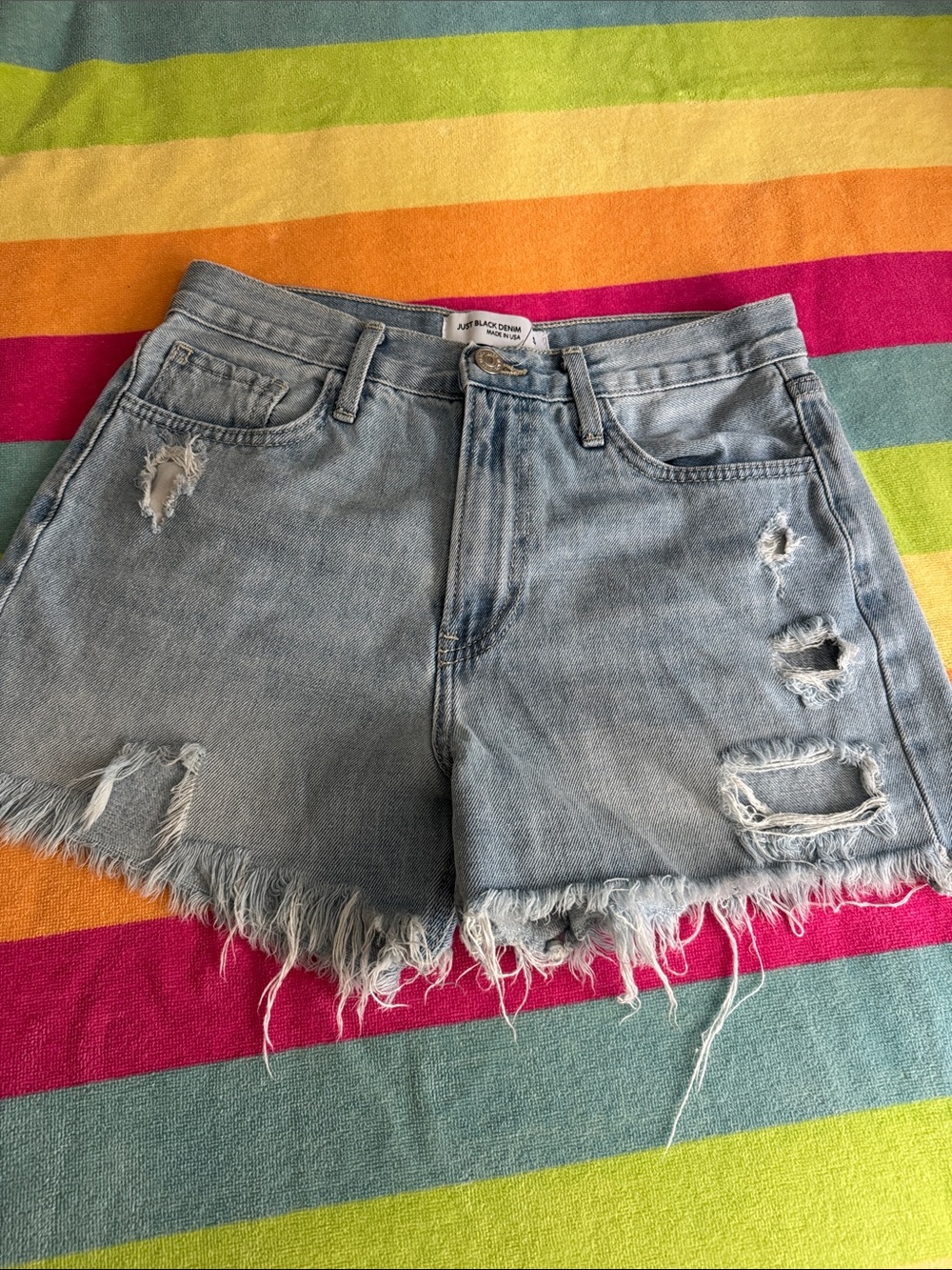Just Black Light Wash Distressed Frayed Denim Shorts
